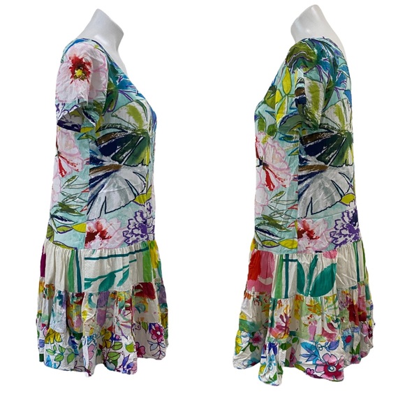 Jams World Rayon Hattie Dress Floral Multicolored Drop Ruffle Hem Sz SMALL - Picture 3 of 10